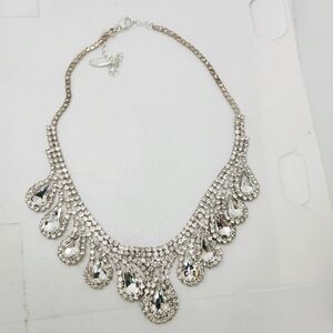 Natasha Necklace Bib Collar Crystal Teardrop Rhinestone Statement Prom Wedding